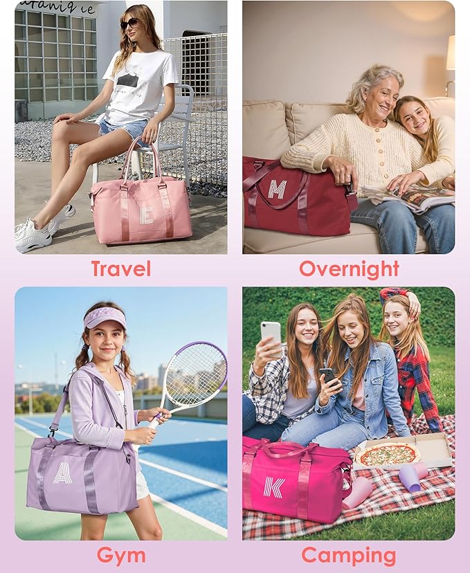 Gifts for Daughter, Initial Kids Travel Duffel Bag, Gift For Teenage Girl, Personalized Weekender Tote with Shoulder Strap, Monogram Teen Girls Overnight Bag, gift for Sister (Letter A)