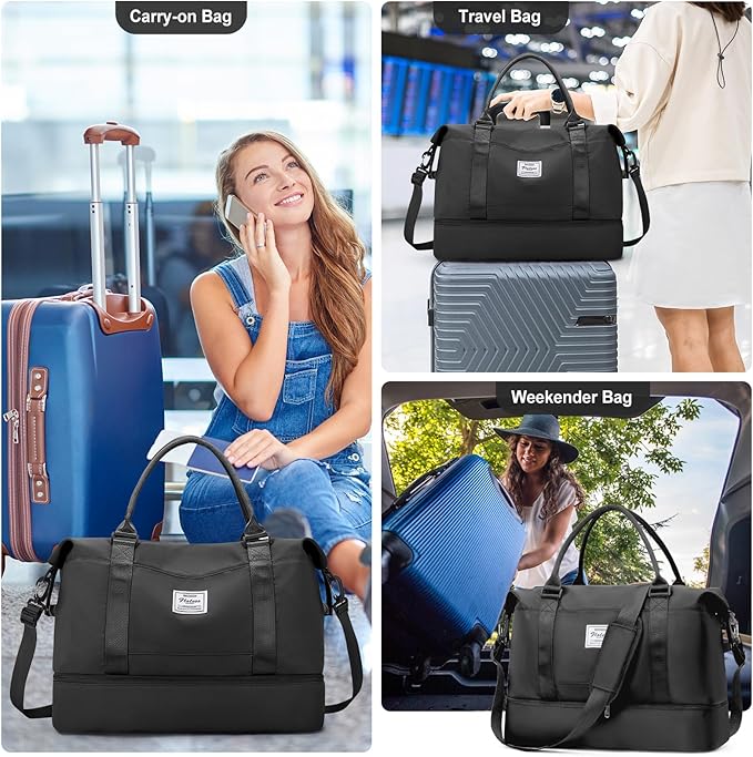 Travel Duffel Bag with Shoes Compartment, Overnight Weekender Bags for Women,Carry on Personal Item Bag