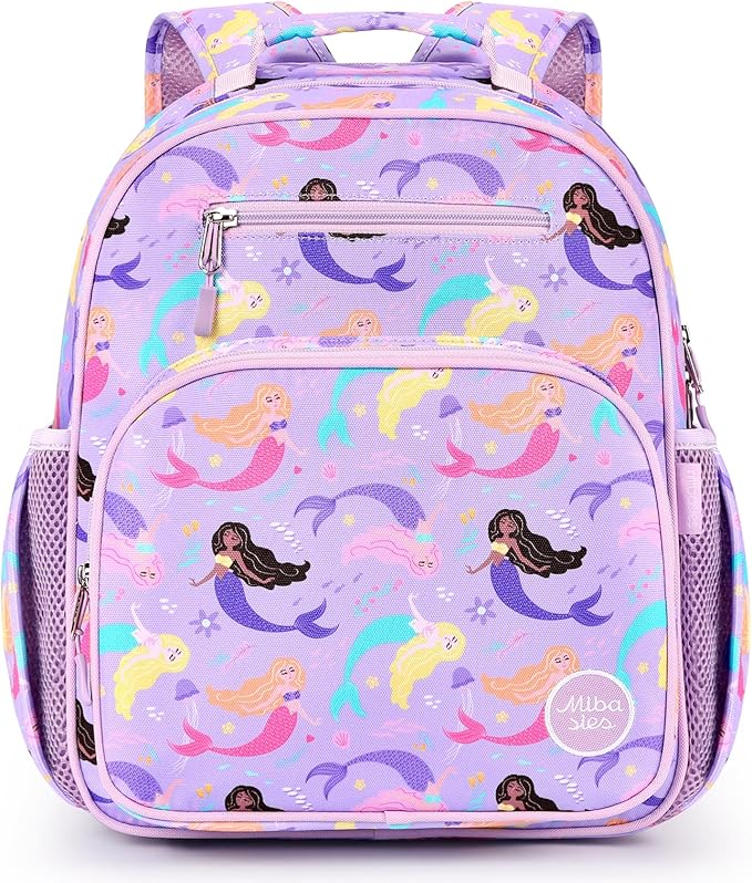 mibasies Kids Backpack for Girls: Girls Backpack 5-8 - Kindergarten Elementary School Bookbag for Girl - Mermaid Purple
