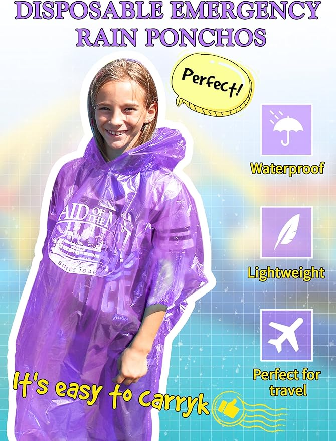 40 Pack Disposable Rain Ponchos for Adults Disposable Ponchos Pack with Drawstring Hood Elastic Sleeves Raincoat for Camping