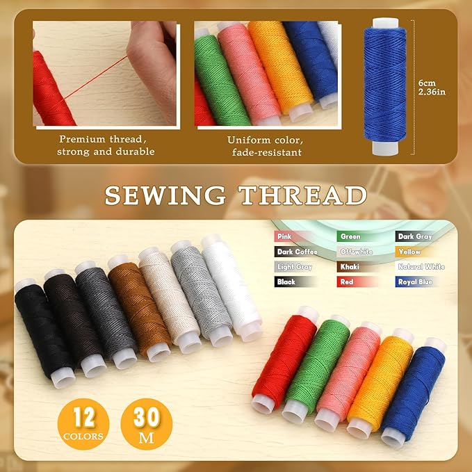 SHWAKK Sewing Kit for Adults, Stainless Steel Needles for Hand Sewing with Thimble, Threader, Thread Rippers, Big Eye Steel Needle and Thread Kit for Beginner, Traveler and DIY Crafter