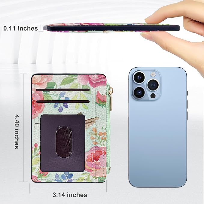 Tipmile Credit Card Holder for Women Slim Minimalist Front Pocket RFID Blocking Wallet Small Compact Card Case with ID Window, Hummingbird