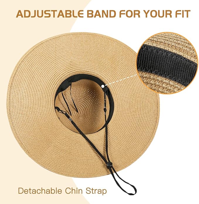 Beach Hat for Women, Wide Brim Sun Straw Hats for Women, Sun Hat Womens UPF 50+ UV Protection, Floppy Foldable Summer Hats