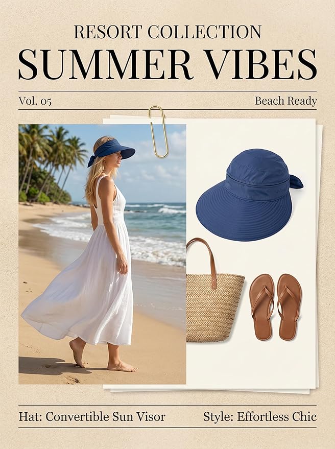 2-in-1 Women’s Sun Visor Sun Hat Zipper Off Ponytail Friendly, Lightweight Quick Dry, Summer UV Protection