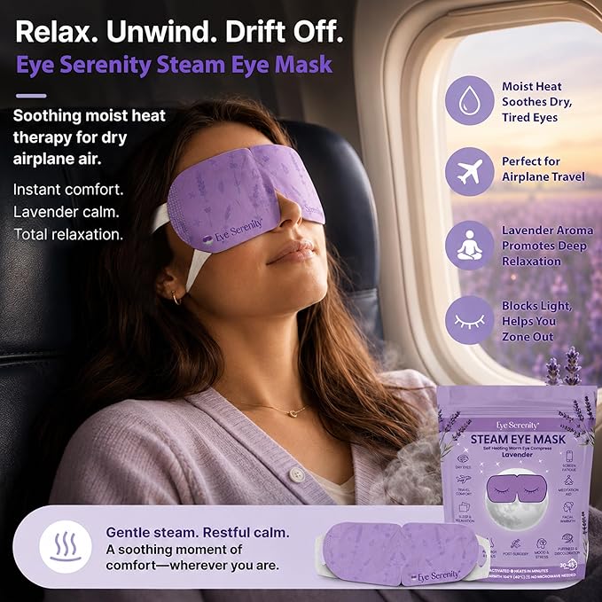 Lure Essentials Steam Eye Mask, Heated Eye Mask, Self Heating Warm Compress for Dry Eyes, Fast Relief for Stye, Puffy Sensitive Eyes, Moist Heat, Relaxation Gifts for Women and Men - Lavender
