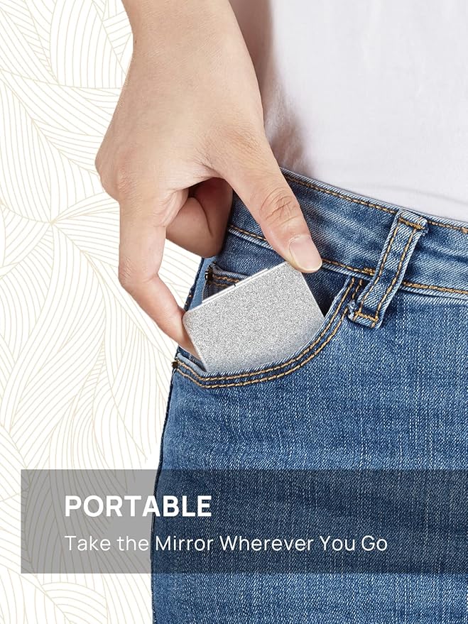 OMIRO Compact Mirror, Glitter PU 1X/3X Magnification, Ultra Portable for Purses (Silver)