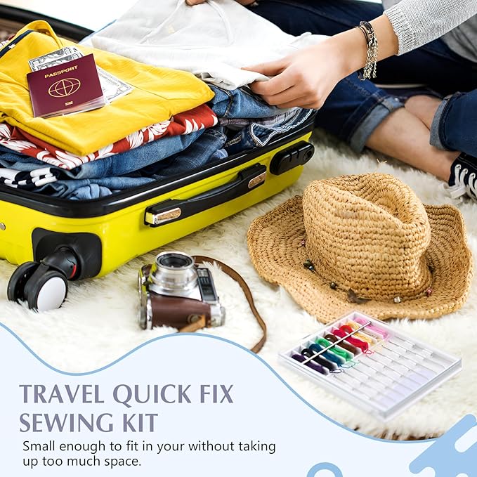 MTLEE 28 Boxes 280 Pieces Mini Quick Fix Sewing Kit Easy Pre Threaded Needle Basic Personal Kit Plastic Threaded Needle Holder Small Home Travel Sewing Box with Pin Button Classic Color