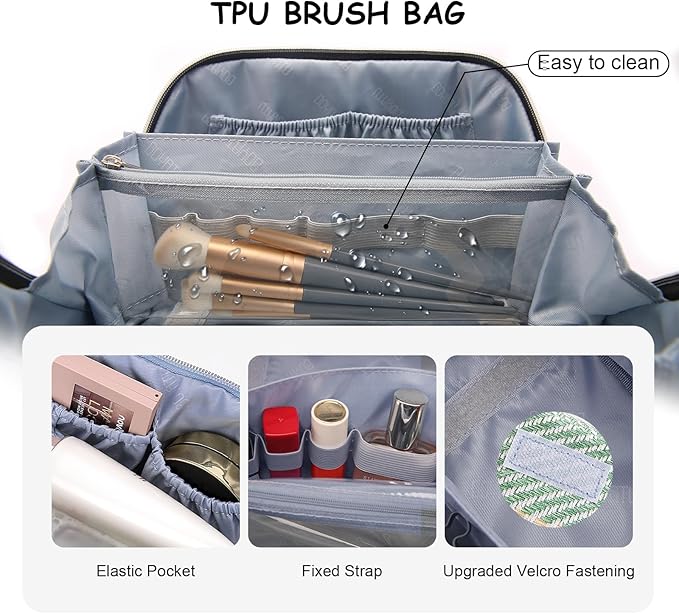 BOYATU Travel Makeup Bag Cosmetic Bag for Women: 3 Pcs Set Make up Bag with Compartments - Waterproof Vegan Leather Toiletry Bags with Handle - Makeup Organizer for Travel Essentials(C-2-Green)