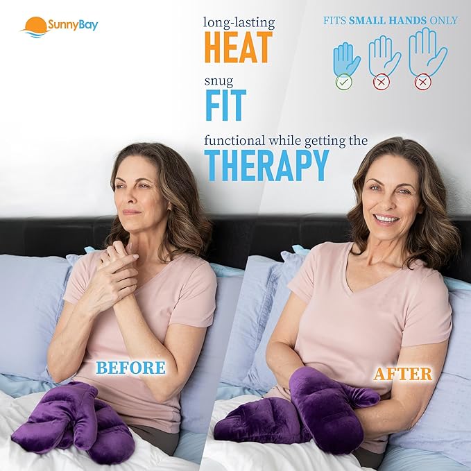 SunnyBay Microwavable Heated Hand Warmer Gloves for Women and Men, Weighted Arthritis Gloves for Women for Pain, Stay-on Wrist Elastic and Bulk-Free Grip for Maximum Functionality, Pair(Small)