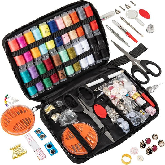 198pcs Sewing Kit for Adults Portable Travel Sewing Set,Dorm Room Essentials for Girls, Including Emergency Repair Tools Such as Needle and Thread, Scissors, Marker pens Needle and Thread kit (Black)