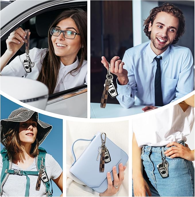 OHKYOOT Leather Car Keychain,Carabiner Clip Key Fob Keychain for Home Car Keys Women Men