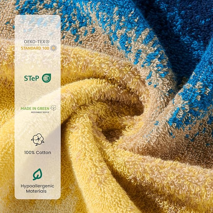 SEMAXE Bath Towel Set, 8 Piece Towel Set for Bathroom, Quick Dry Cotton Towels with Hanging Loops, Easy Care, Coastal Ombre