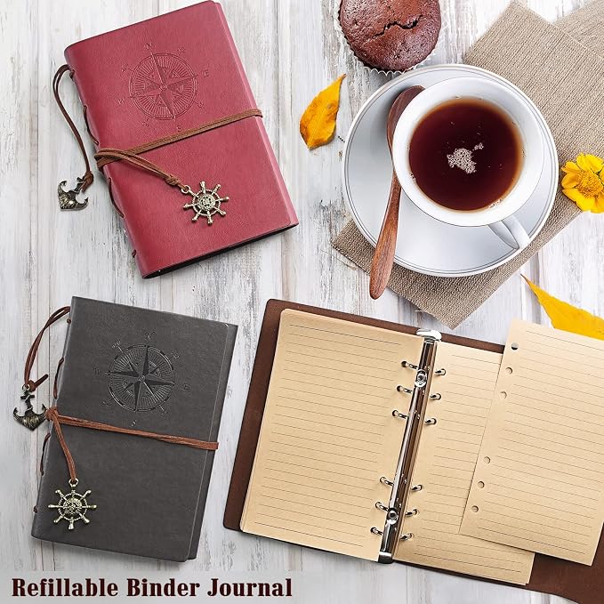 7 Pack Journals Notebooks, PU Leather Travel Refillable Journal for Writing, Journal Bulks for Women Men, Students Gifts, Lined Pages and Vintage Pendants, 7 x 5 inches, Multicolor