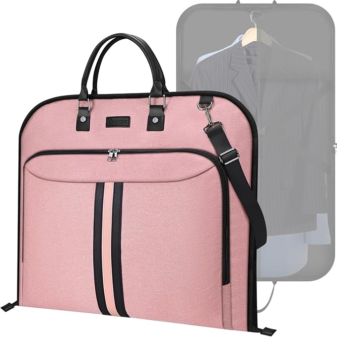 BALEINE Travel Garment Bag, Travel Suit Bag for Men, Water Resistant Carry on Garment Bag for Hanging Clothes, Garment Duffel Bag for Travel Business (Pink)