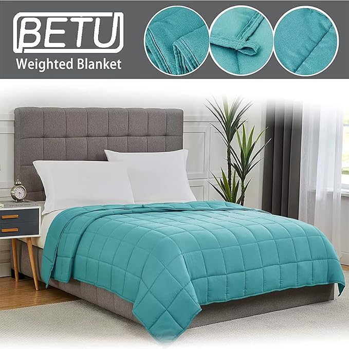 Teal Weighted Blanket for Adults 12lbs, 48"x72", Twin Full Size Cooling Heavy Throw Blanket for 110-130lbs, Microfiber Soft Thick Big Blankets Weighted Comforter Breathable Gifts for Sleeping