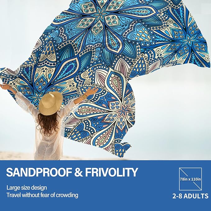 Famstar Beach Blanket Oversized Extra Large 78"X81"/10'X9',Waterproof Sandproof Beach Blanket 2-8 Adults Lightweight Durable for Travel Camping Hiking Picnic