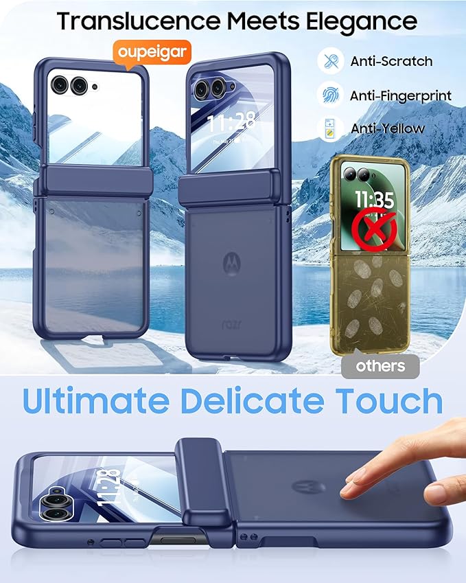 for Motorola Razr 2026 Case with Hinge Protection, Screen Protector, Ultra-Thin Skin Feel Translucent Frosted, Shockproof Cover for Moto Razr 2026-Blue
