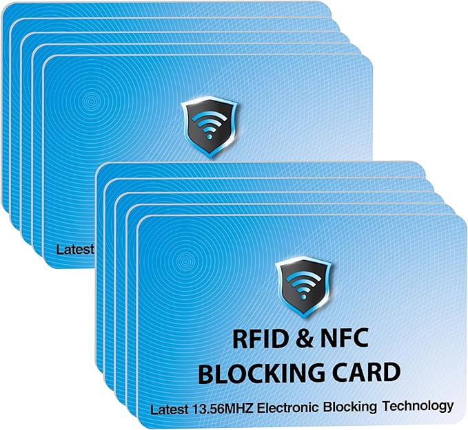 SaiTech IT 10 Pack RFID Blocking Cards Protect Your Entire Wallet, Purse, and Cards from NFC Contactless Theft Wallet for Men & Women - Sky Blue