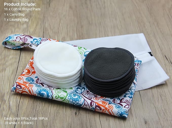 Pinowu Reusable Makeup Remover Pads (16pcs Pads + Carry Bag + Wash Bag), Washable Eco-Friendly Cotton Rounds Face Wipe for All Skin Types