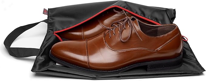 Travel Shoe Bags with Drawstring and Center Divider (Black) -Set of 4 Soft Nylon Shoe Tote BagsTravel Shoe (18" x 14") (4 Pack (16"x12"))