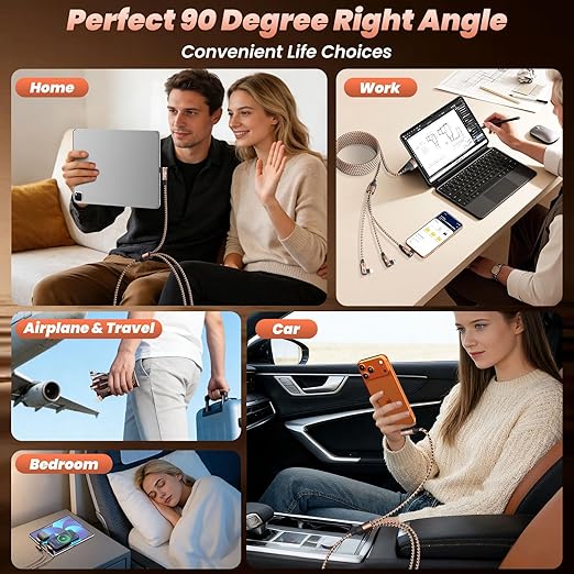90 Degree USB Multi Charging Cable, 3 in 1 USB Cable for iPhone 17 Charger/ IP/Micro Port, Cruise Travel Essentials Right Angle Sideways Multi Charger Portable Designed for Phone Accessories 5FT 1Pack