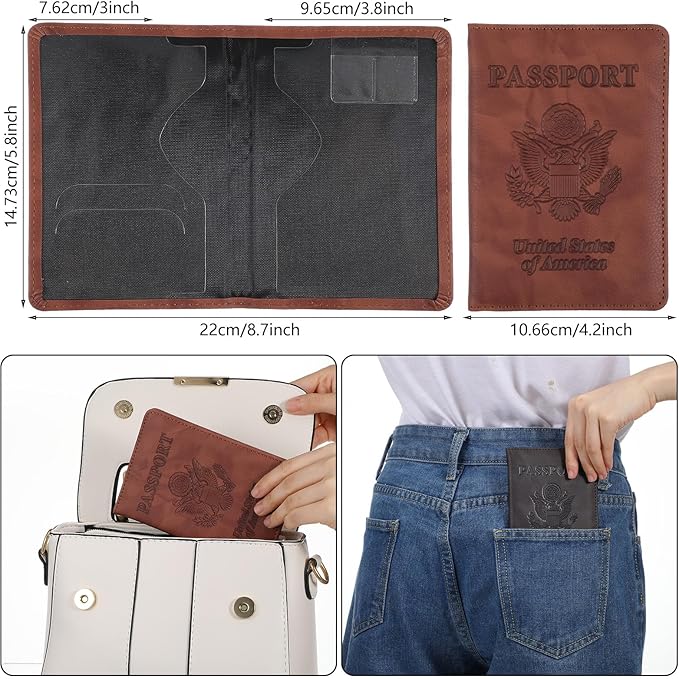2pcs Passport Case, Passport Cover Holder for Travel, Waterproof PU Leather Ultra Slim Protector Lightweight Wallet Case Travel Essentials with Card Cover Slot Card Holders for Men & Women