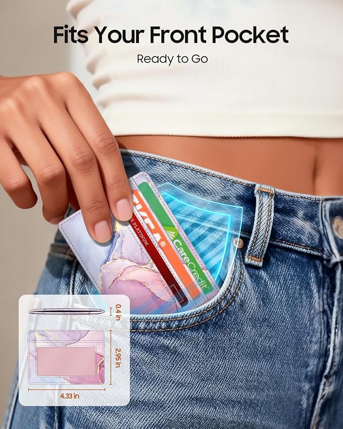 FINTIE Slim Minimalist Front Pocket Wallet, RFID Blocking Credit Card Holder Card Cases with ID Window for Men Women, glittering marble