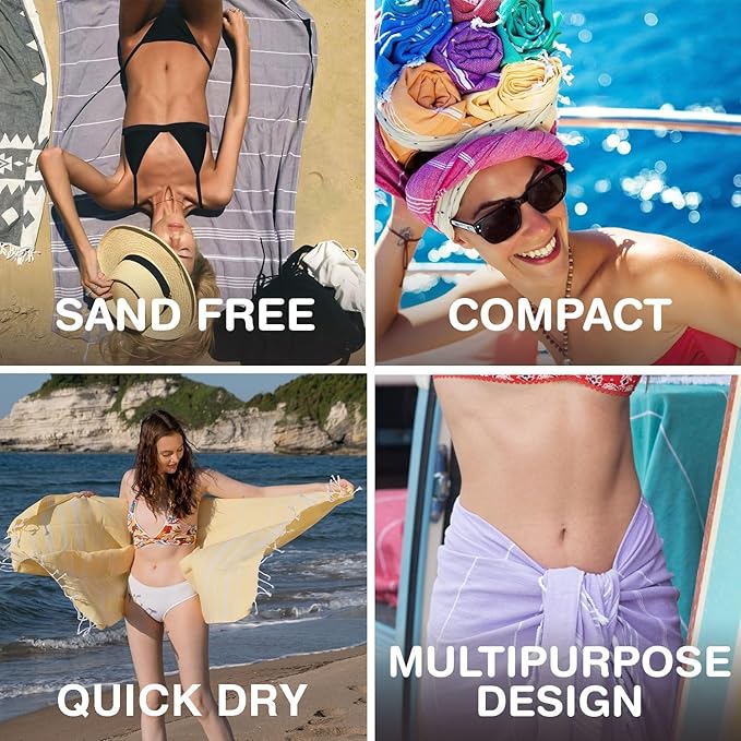Turkish Beach Towels, Pack of 6 | Oversized, Quick Dry, Sand Free | 100% Cotton, Large 38x71 Towels for Beach, Pool, Travel | Ultra-Soft, Compact, and Absorbent | Teal