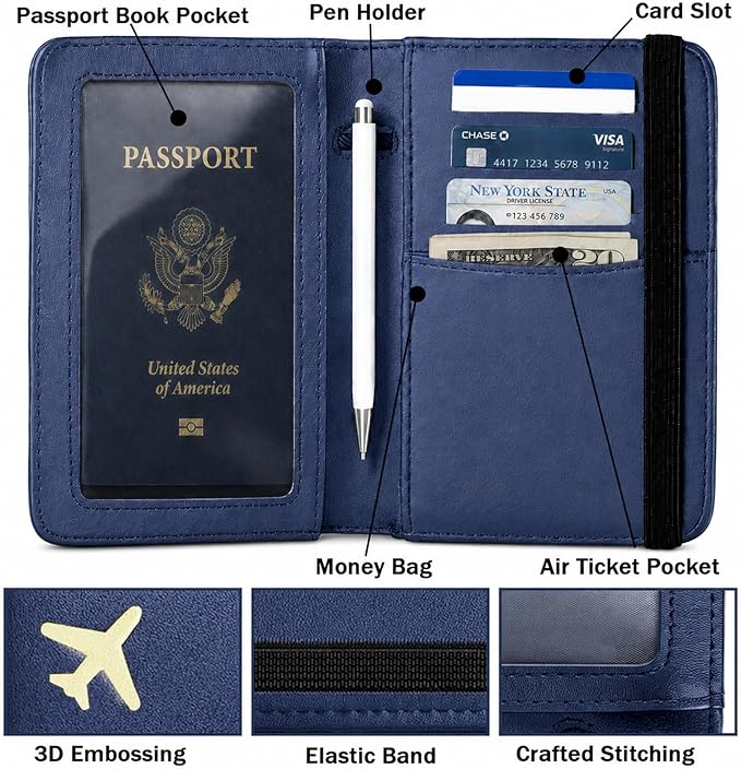ZOPPEN Passport Holder Wallet, Passport Cover Travel Wallet Women Travel Essentials Accessories Document Organizer Travel Must Haves Rfid Blocking Cover Case for Women and Men, Blue