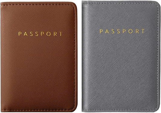 2 Pcs Passport Cover Holder for Travel Waterproof Leather Passport Wallet Case Book Travel Cruise Essentials for Women Men | 2 Pieces