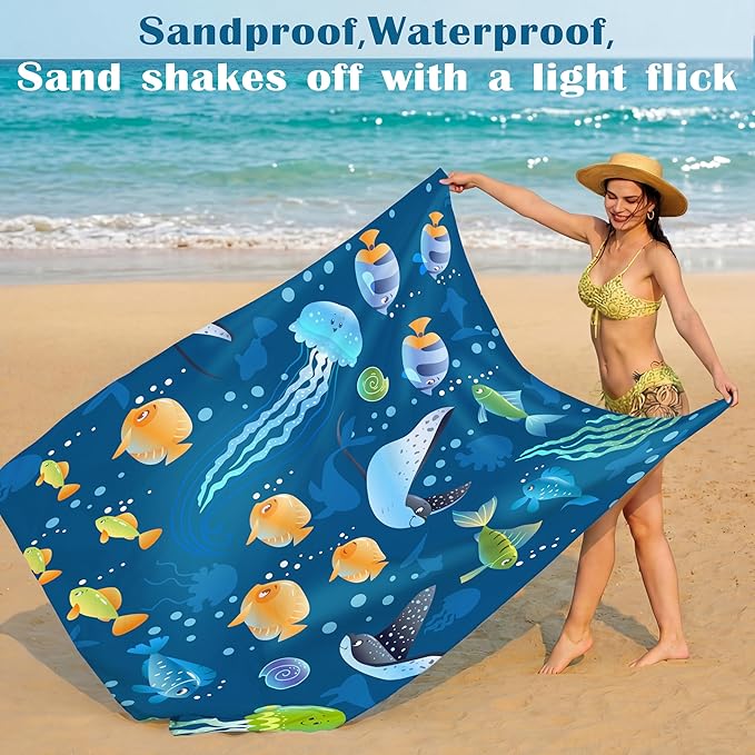 Famstar Beach Blanket Oversized Extra Large 78"X81"/10'X9',Waterproof Sandproof Beach Blanket 2-8 Adults Lightweight Durable for Travel Camping Hiking Picnic