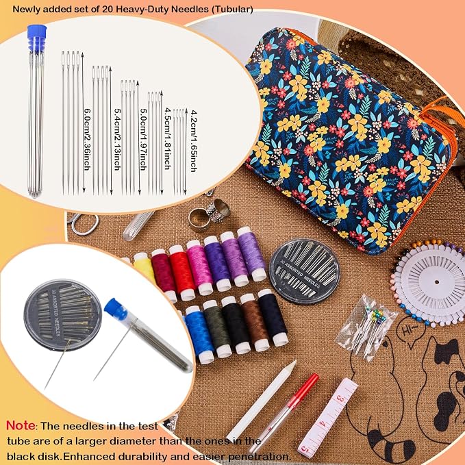 Bobode Printing Travel Basic Sewing Kit with 130PCS Accessories | Professional Sewing Supplies with 24 Sewing Thread,Floral Pattern Sewing Kit for Adults,Emergency and Beginners
