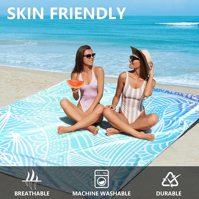 HIHOHO Beach Blanket Waterproof Sandproof Beach Mat for 1-8 Adults Quick Drying Durable Outdoor Picnic Mat for Beach Festival Travel Camping Hiking (Gradiant BL-Ripple, 79"×83"(4 Person))