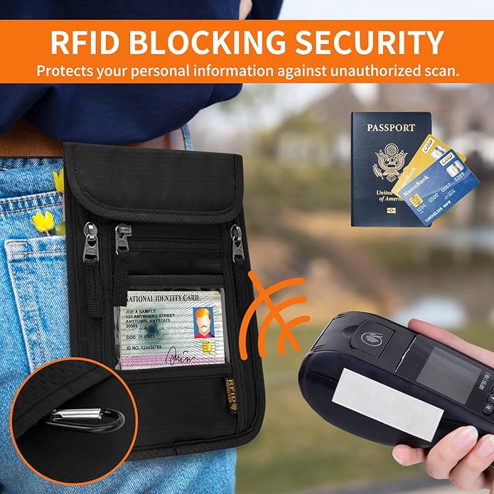 HOTEMIA Neck Wallet for Travel,Passport Holder Neck Pouch for Men Women with Adjustable Neck Strap and RFID Blocking