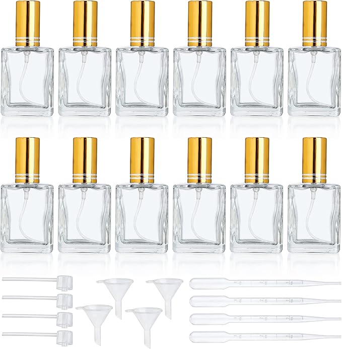 YU FENG 12pcs Clear Perfume Spray Bottles 15ml Glass Fine Mist Sprayer Empty Spray Bottles Refillable Container Perfume Atomizer for Cleaning, Essential Oil, Liquid