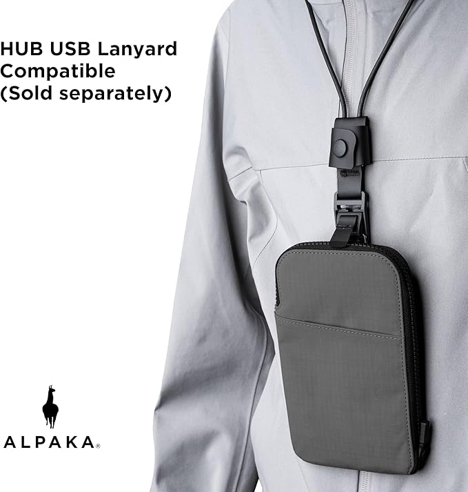 ALPAKA Zip Travel Wallet Grey Axoflux 210D - RFID Passport Holder, Self Locking Zipper Travel Wallet Tear Resistant Material, 4 Pockets and 2 Card Slots - HUB Accessories Compatible