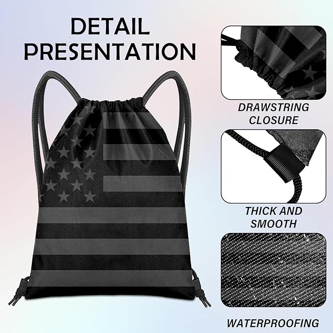 Drawstring Backpack for String Bag Waterproof Cute Sports Beach Swimming Travel (13"×17")-Flag