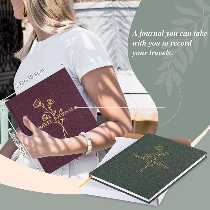 Lanpn Travel Photo Journal Notebook for Women Men, Linen Travel Log Diary Scrapbook Memory Book with Prompts, Anniversary Journals Traveling Gifts (Burgundy, 110 Pages)