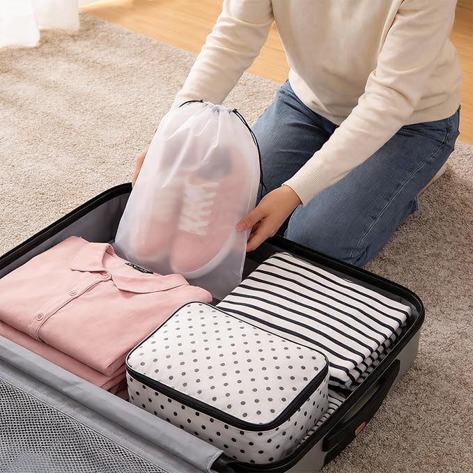 HAKZEON 50 PCS 16x20 Inch Clear Plastic Drawstring Bags, Portable Translucent Shoes Storage Organizers Pouch with Rope, Thickness 2 Mil Travel Bags for Sneakers, Dress Shoes, Slippers, Sandals