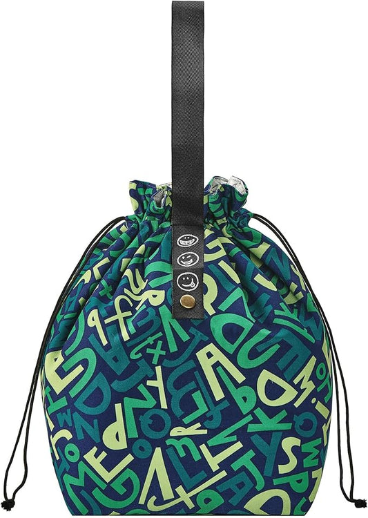 Reusable Drawstring Lunch Bag,Insulated Handbag Tote bag with Handle,Lunch Sackand Drawstring Closure for Women Work Picnic or Travel(GREEN 1)