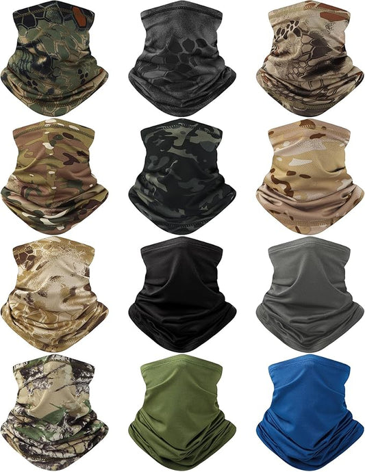 Cuffbow 12 Pack Neck Gaiters Face Mask Balaclava for Men Women Cooling Neck Gaiter Summer UV Protection Scarf