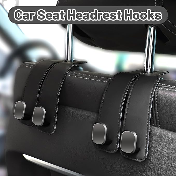 Amelity Car Seat Headrest Hooks for Bags Purses Groceries, 2 Pack Black