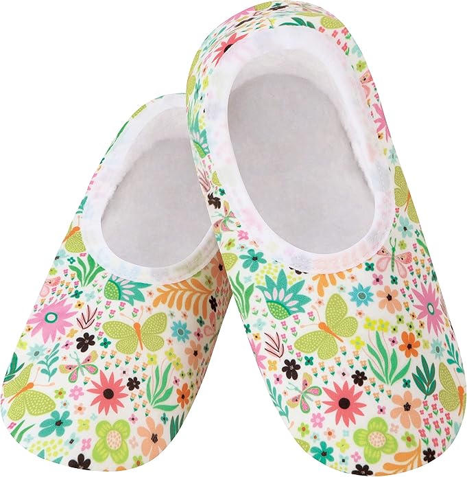 Snoozies Skinnies Butterflies Bees slipper socks for Women Sherpa Lining Soft Non Slip and Foldable