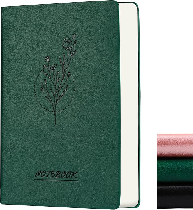 Fetinar Aesthetic Lined Journal Notebook for Women,300 Pages Softcover Leather Lined Journal Notebook,300 Pages Daily Journal, College Ruled Notebook for Work School, Note Taking 5.75''X8.38'' Green