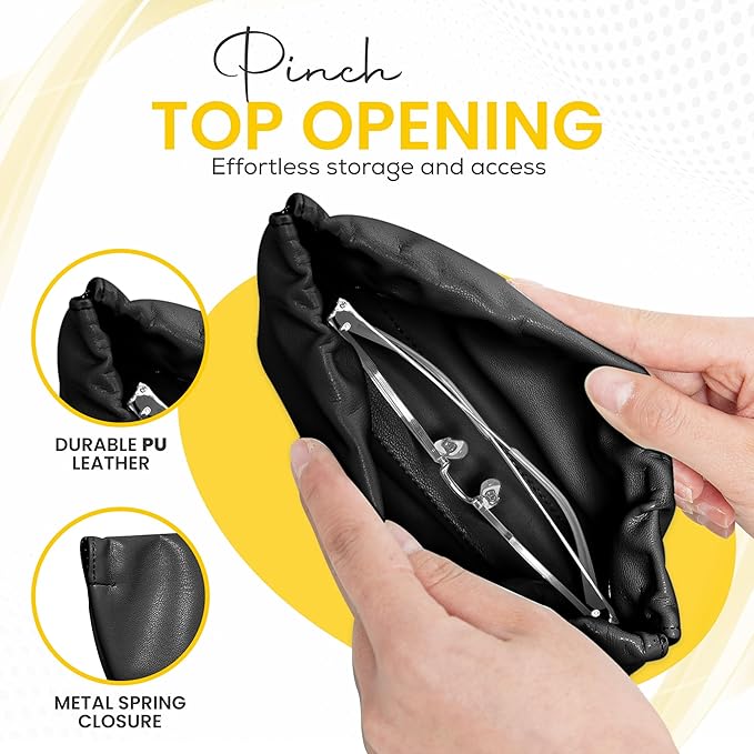 Squeeze Top Sunglass Pouch - Portable Sunglass Organizer Pouch Bags Soft PU Leather Glasses 2 Pack