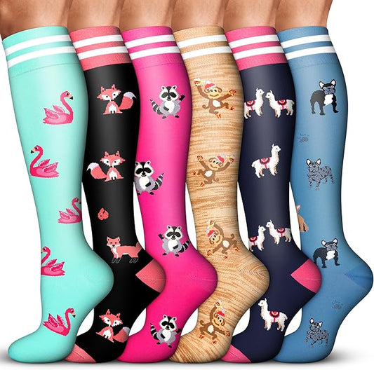 Acture 6 Pack Compression Socks for Women and Men - Knee High for Medical, Running, Nurses, Travel
