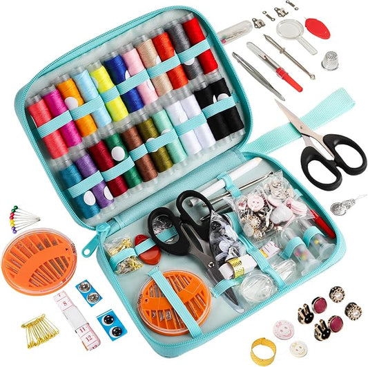 198pcs Sewing Kit for Adults Portable Travel Sewing Set,Dorm Room Essentials for Girls, Including Emergency Repair Tools Such as Needle and Thread, Scissors, Marker pens Needle and Thread kit (Mint)