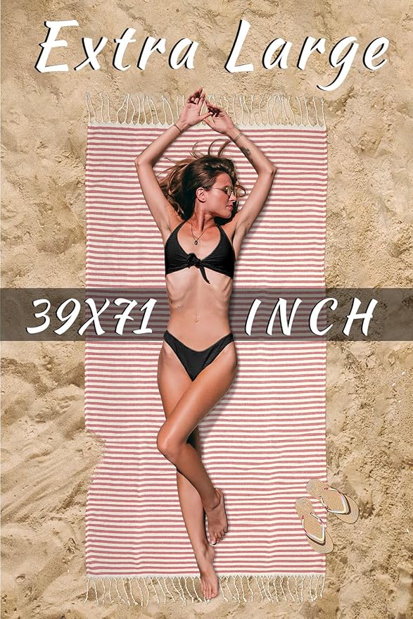 cabanana Turkish Beach Towel Oversized - 40"x70" Quick Dry Sand Free Thin Beach Towels for Adults,Extra Large Cotton Lightweigh Travel Towel for Beach Accessories (Red)