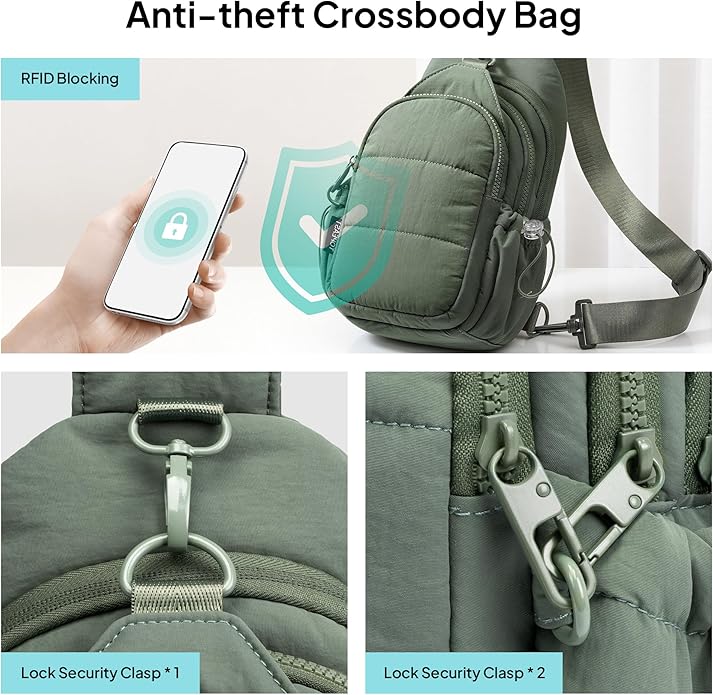 TOPEAST Sling Bag for Women, Anti-Theft Crossbody Bag with RFID Blocking & Water Bottle Holder for Travel, Water-resistant