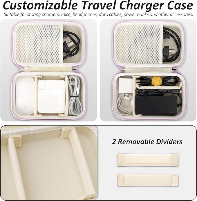 Charger Case for Macbook, Portable Tech Electronic Organizer Bag, Small Travel Storage Pouch for Laptop Accessories, MacBook Power Adapter, Charging Cords, USB Drives, Power Bank (Purple, XL)